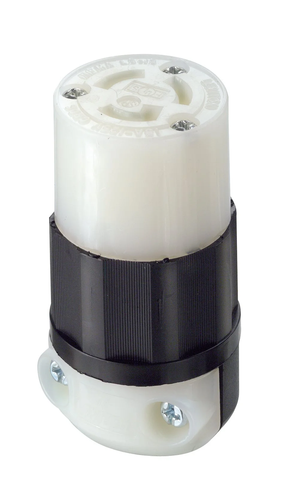 Leviton 15 Amp, 125 Volt, NEMA L5-15R, 2P, 3W, Locking Connector, Industrial Grade, Grounding, 4729-C, Black-White