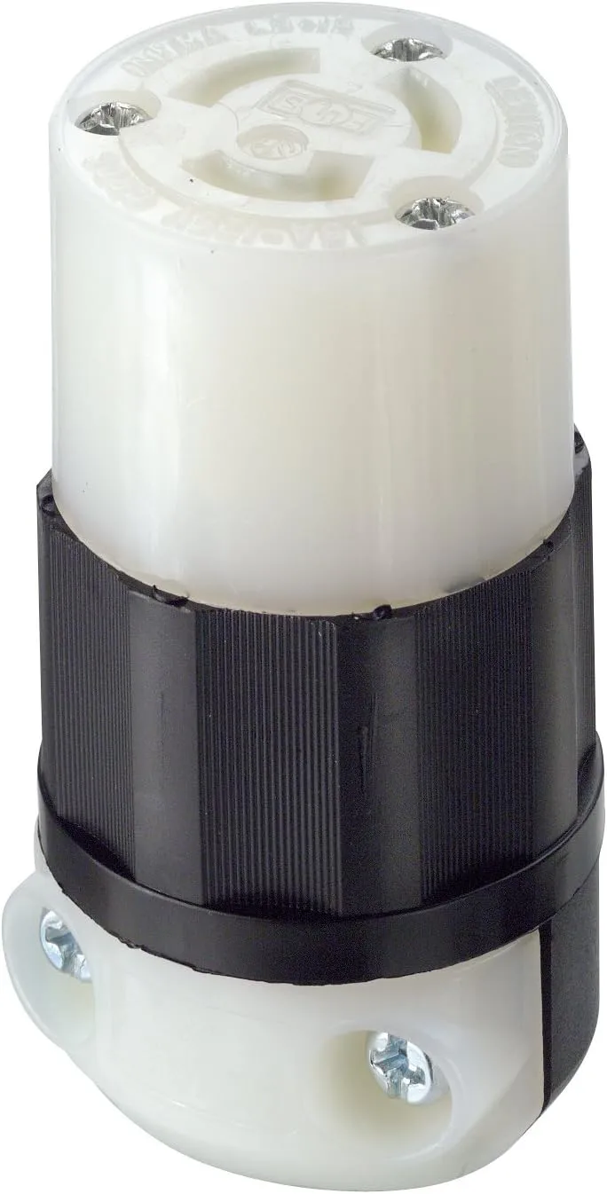 Leviton 15 Amp, 125 Volt, NEMA L5-15R, 2P, 3W, Locking Connector, Industrial Grade, Grounding, 4729-C, Black-White
