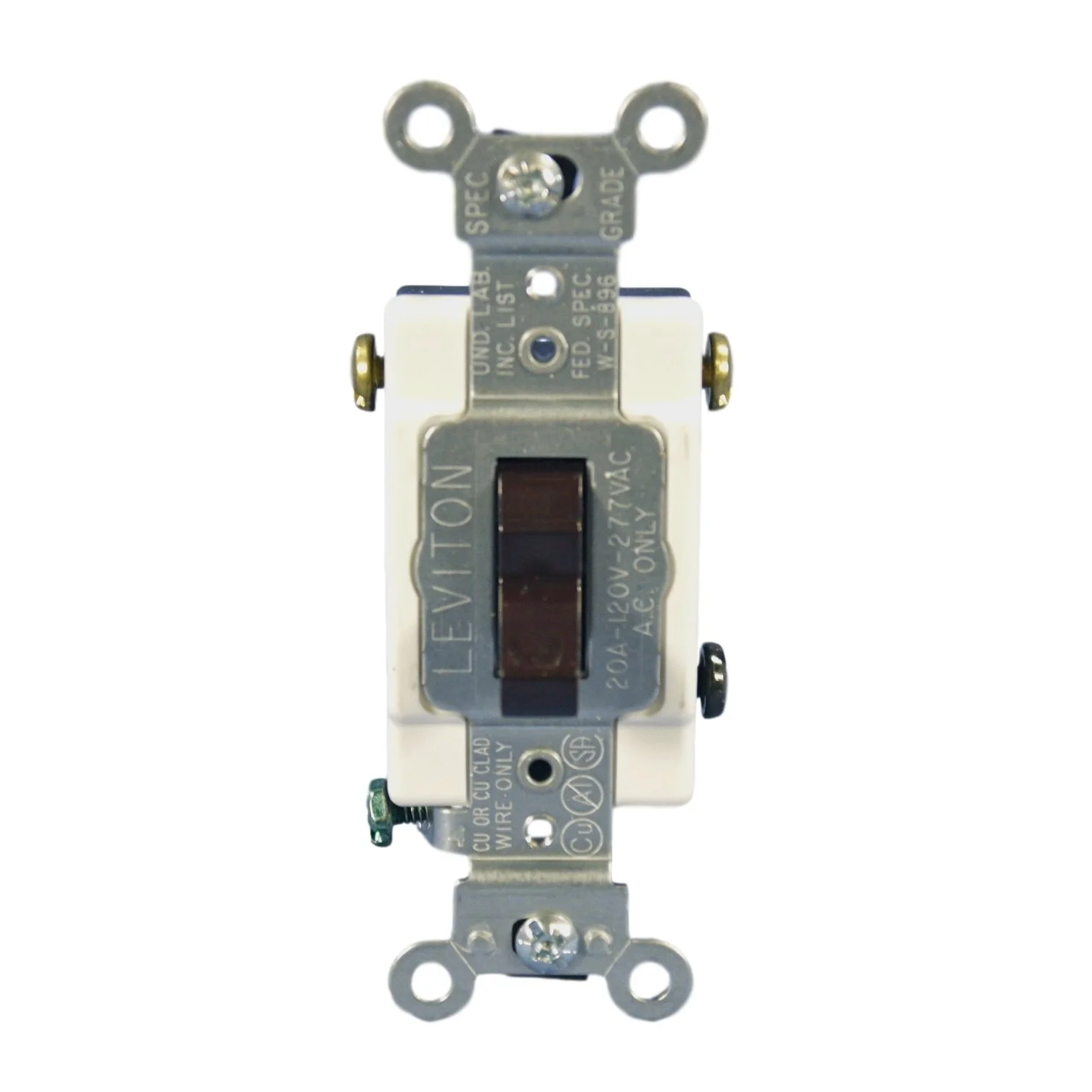 Leviton 20-Amp, 120/277-Volt, Toggle 3-Way AC Quiet Switch, Commercial Grade, Grounding, CS320-2, Brown