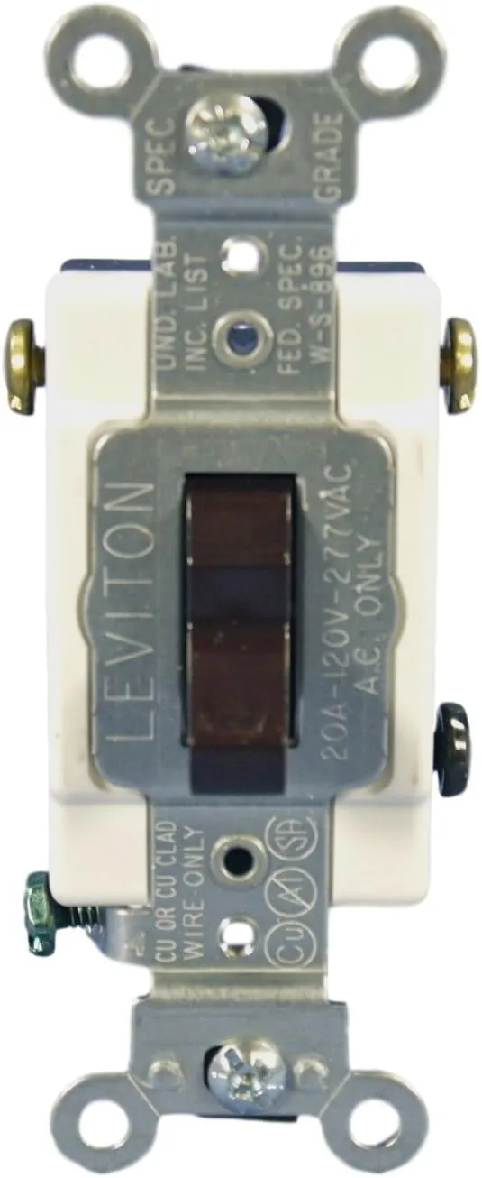 Leviton 20-Amp, 120/277-Volt, Toggle 3-Way AC Quiet Switch, Commercial Grade, Grounding, CS320-2, Brown