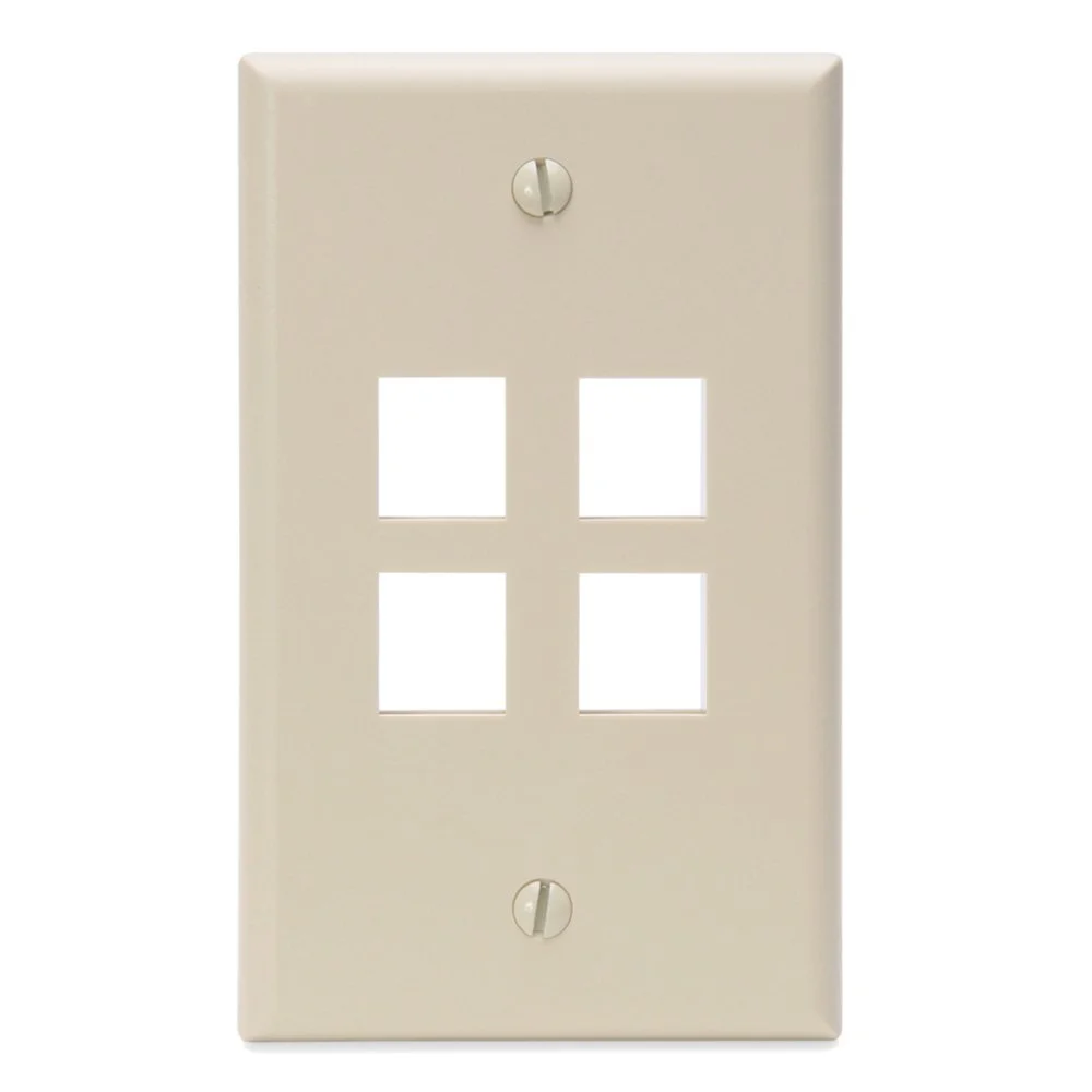 Leviton QuickPort Wallplate, Single Gang, 4-Port, 41080-4IP, Ivory