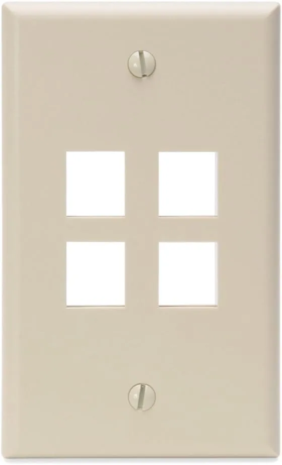 Leviton QuickPort Wallplate, Single Gang, 4-Port, 41080-4IP, Ivory