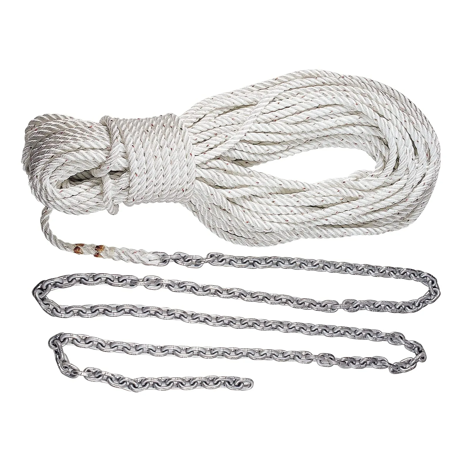 Lewmar Boat Anchor Rode for Windlasses - 15' 1/4" G4 Chain, 300' 1/2" 8-Plait Rope with Shackle, High-Test-Rated Galvanized Links, Hand-Sewn Whipping