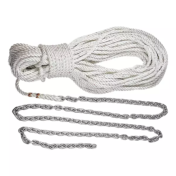 Lewmar Boat Anchor Rode for Windlasses - 5' 1/4" G4 Chain, 100' 1/2" Rope with 5/16" Shackle, High-Test-Rated Galvanized Links, Hand-Sewn Whipping