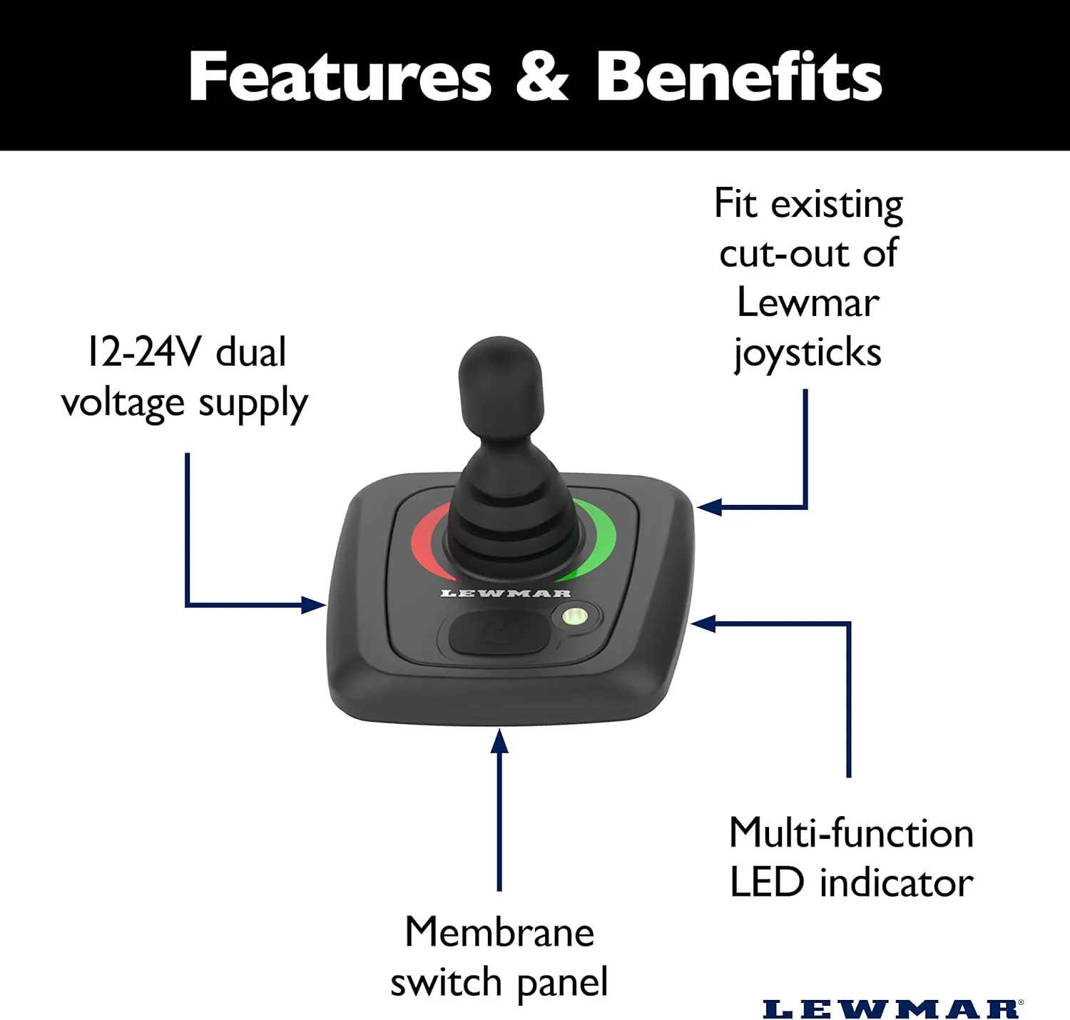 Lewmar Single Boat Joystick Thruster Control with Ergonomic, Tactile Pad, Sealed Membrane Switch Panel