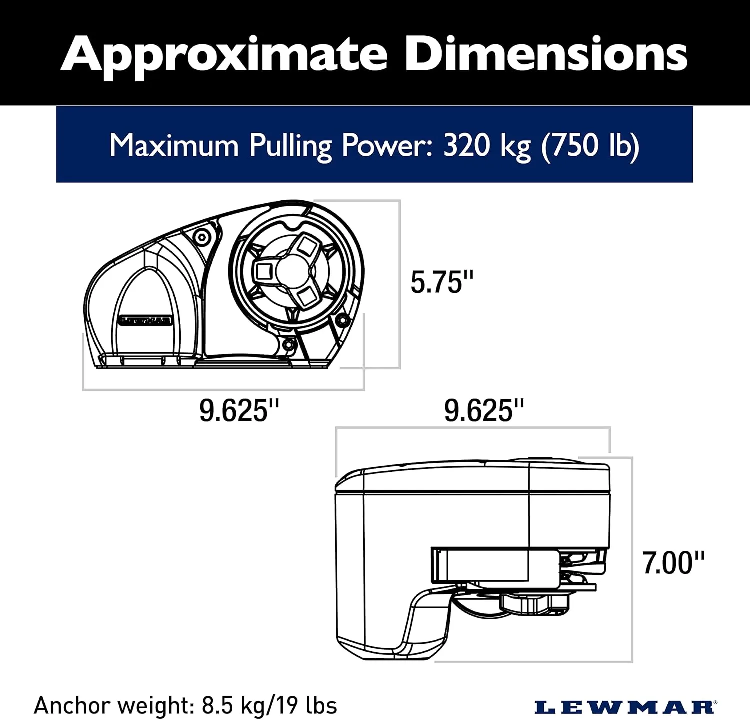 Lewmar Pro Fish 700 Fishing Windlass for 1/4" G4 Chain, Auto Free-Fall System, Maximum Pull 700 lbs