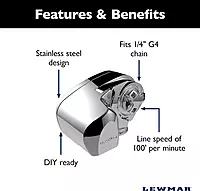 Lewmar 12V/700-Watt Pro-Series Gypsy with 316 Stainless Steel for Boats 20'-38' with 1/4" G4 Chain, Max Pull 700 lbs. - 2020201157