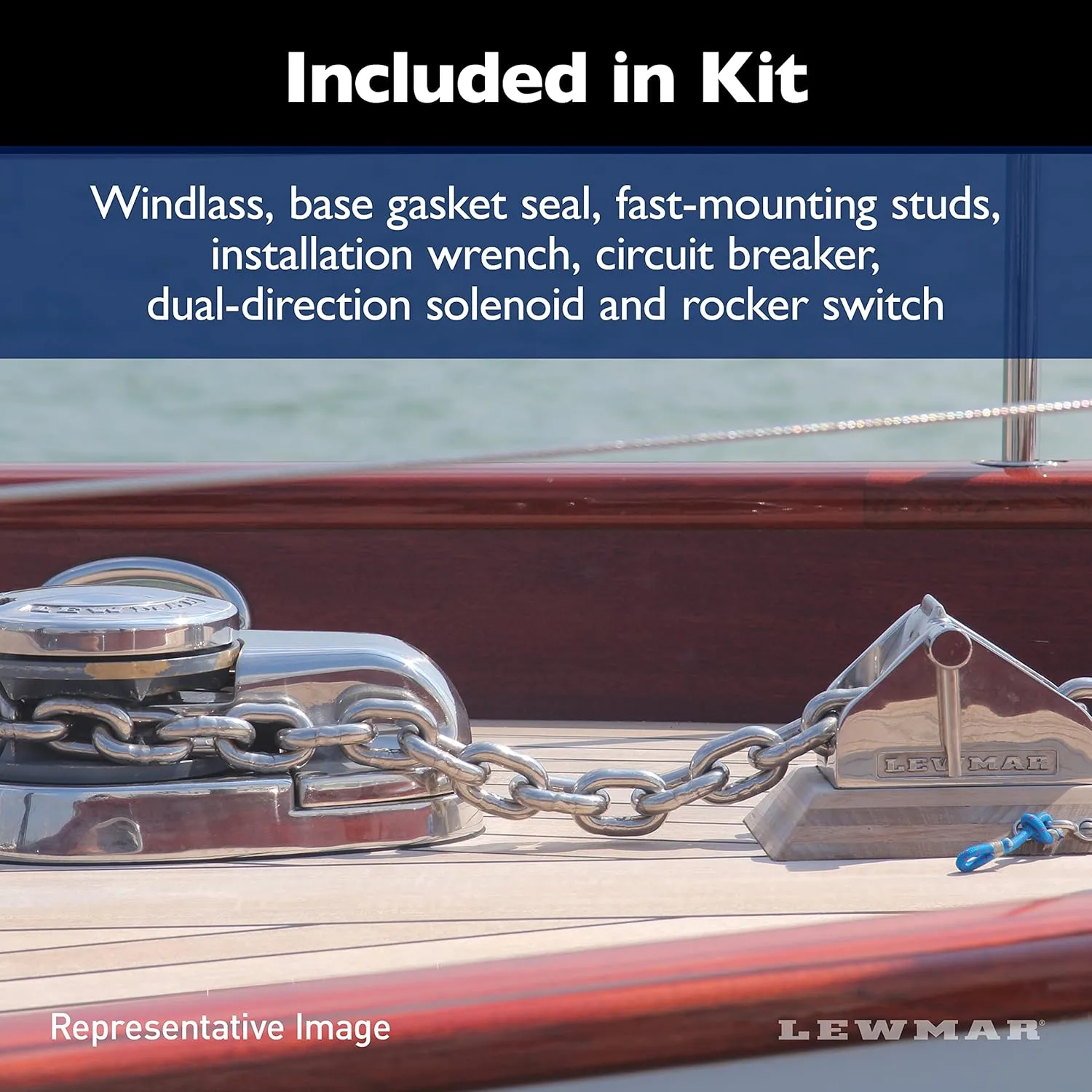 Lewmar 12V/700-Watt Pro-Series Gypsy with 316 Stainless Steel for Boats 20'-38' with 1/4" G4 Chain, Max Pull 700 lbs. - 2020201157