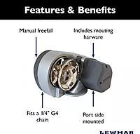 Lewmar Pro Sport 550 12V Windlass for 1/4" G4 Chain, Manual Freefall, Maximum Pull 550 lbs., Port Side Mounted Gypsy, for Boats 20'-30' - 2020201167