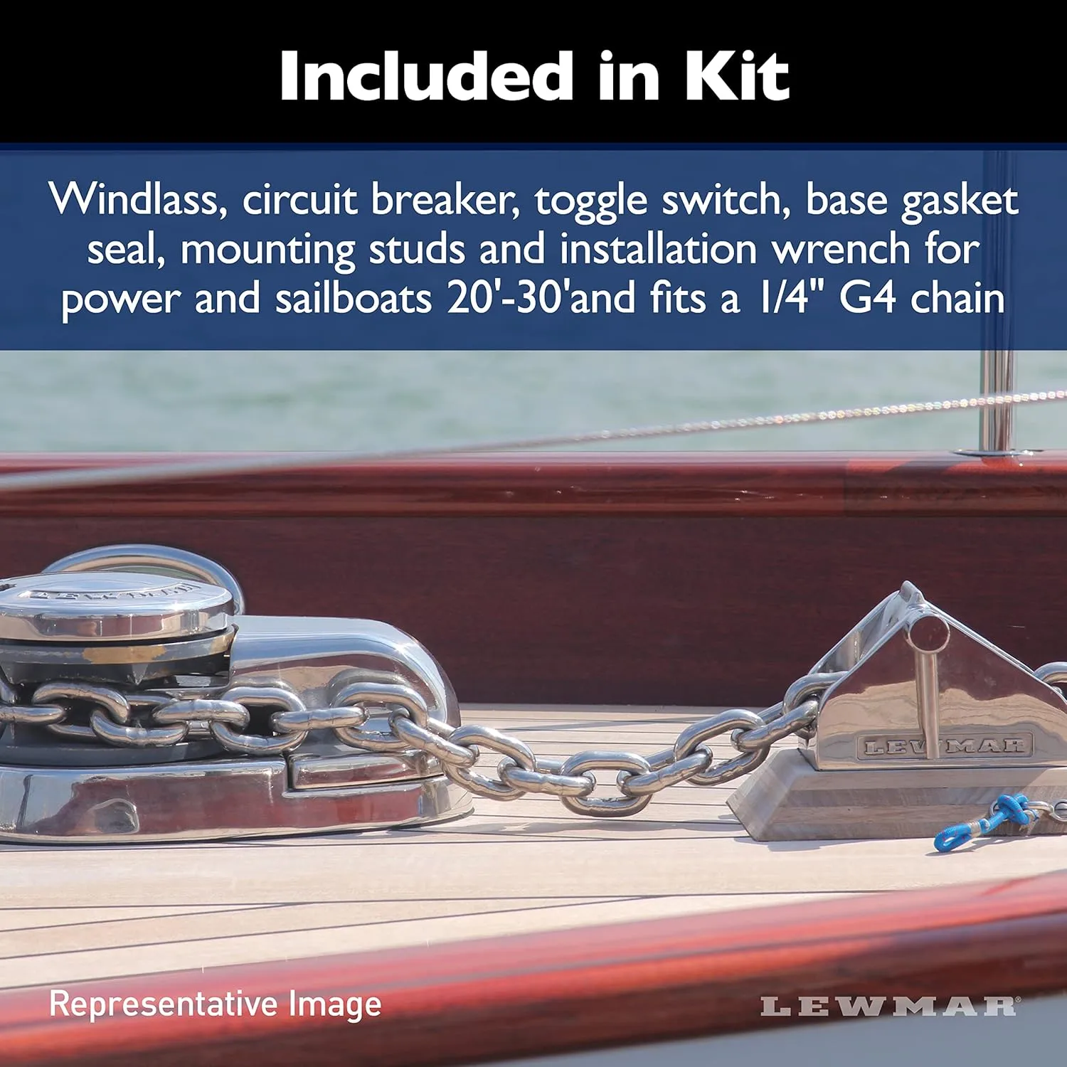 Lewmar Pro Sport 550 12V Windlass for 1/4" G4 Chain, Manual Freefall, Maximum Pull 550 lbs., Port Side Mounted Gypsy, for Boats 20'-30' - 2020201167