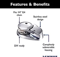 Lewmar V700 12V Vertical Windlass for 1/4" G4 Chain, Fall Safe Gypsy, Maximum Pull 700 lbs