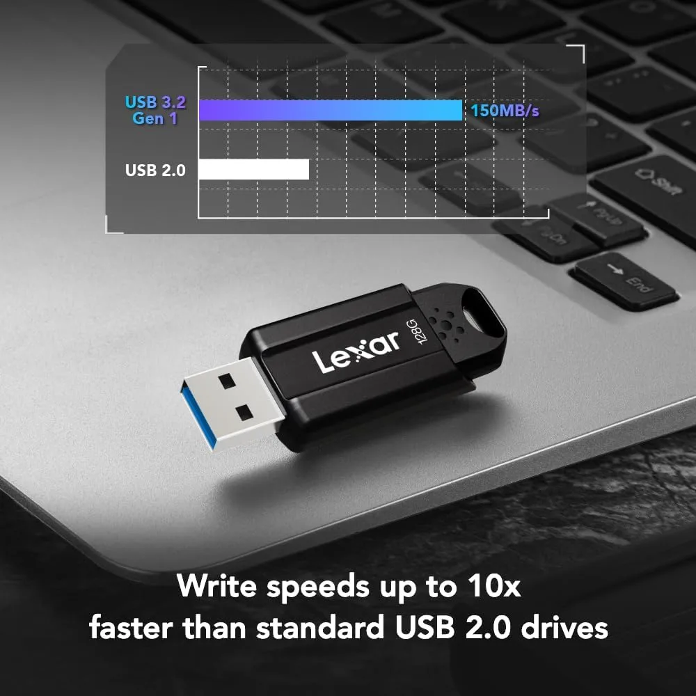 Lexar 128GB JumpDrive S80 USB 3.2 Gen 1 Flash Drive, Black (LJDS080128G-BNBNU)