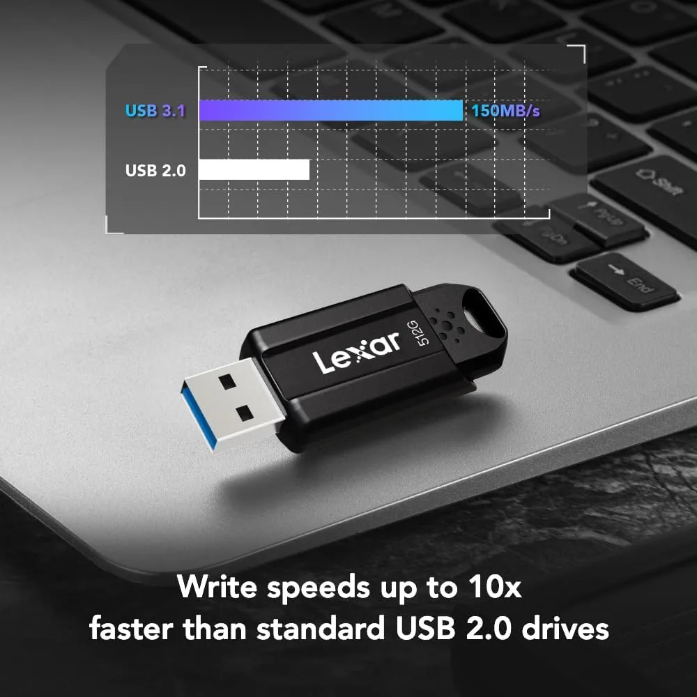 Lexar 256GB JumpDrive S80 USB 3.2 Gen 1 Flash Drive, Black (LJDS080256G-BNBNU)