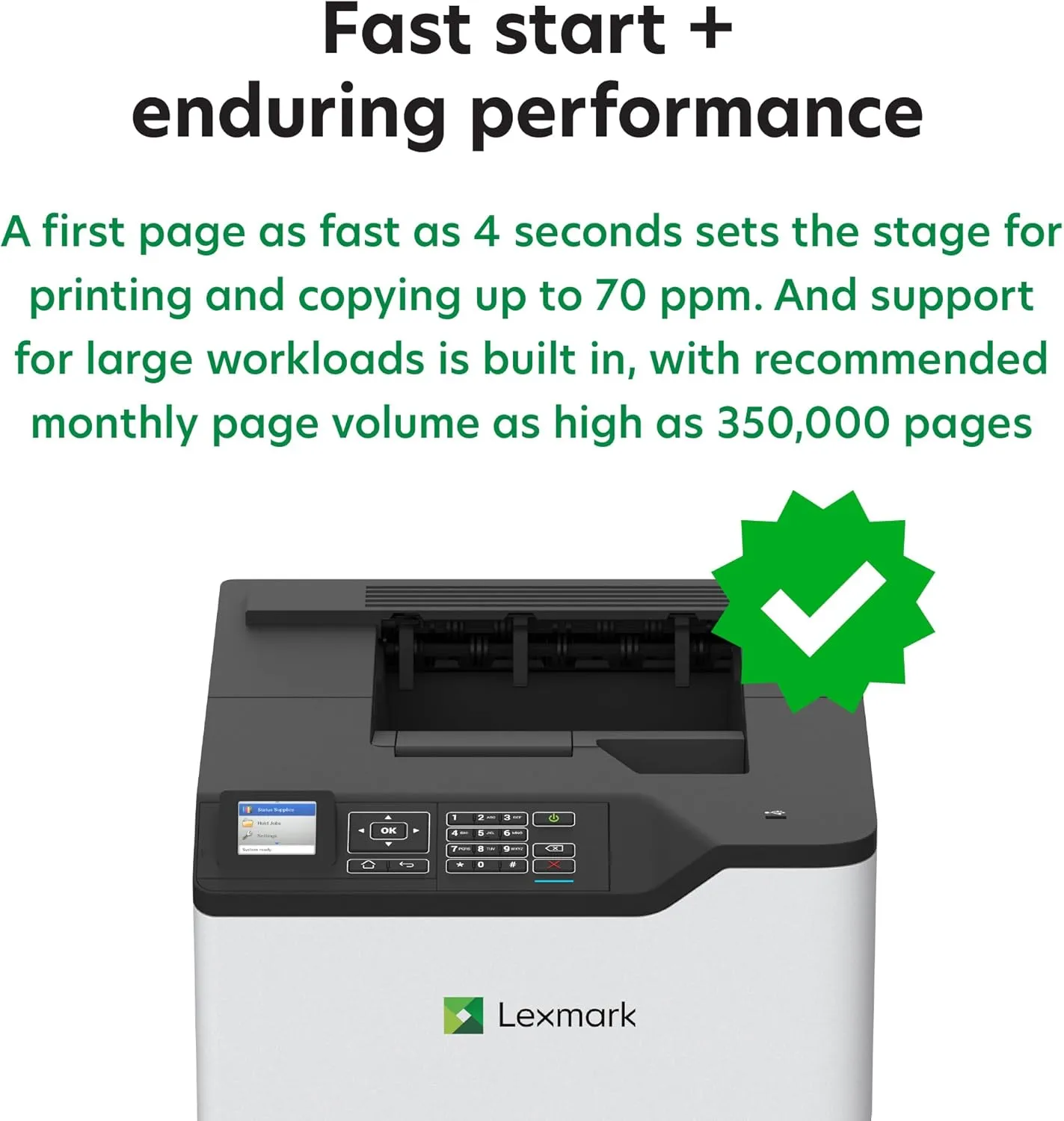 Lexmark MS825dn Monochrome Laser Duplex (2-Sided) Printing with Integrated Duplex, Print Speed of up to 70 ppm and Recommended Monthly Page Volumes of 5000-100000 Pages(50G0300)