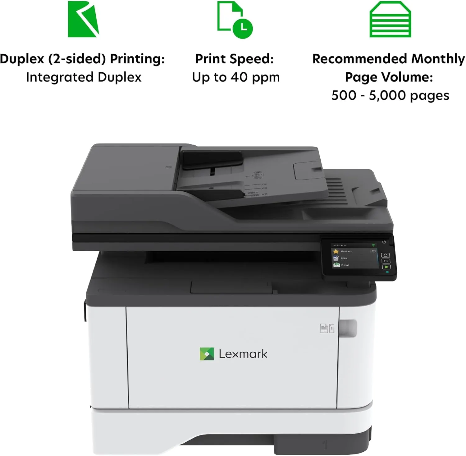 LEXMARK MX331adn Black and White All-in-One Printer with Touchscreen, Laser Device with Optional Wireless Connection, Duplex Printing and Analogue Fax