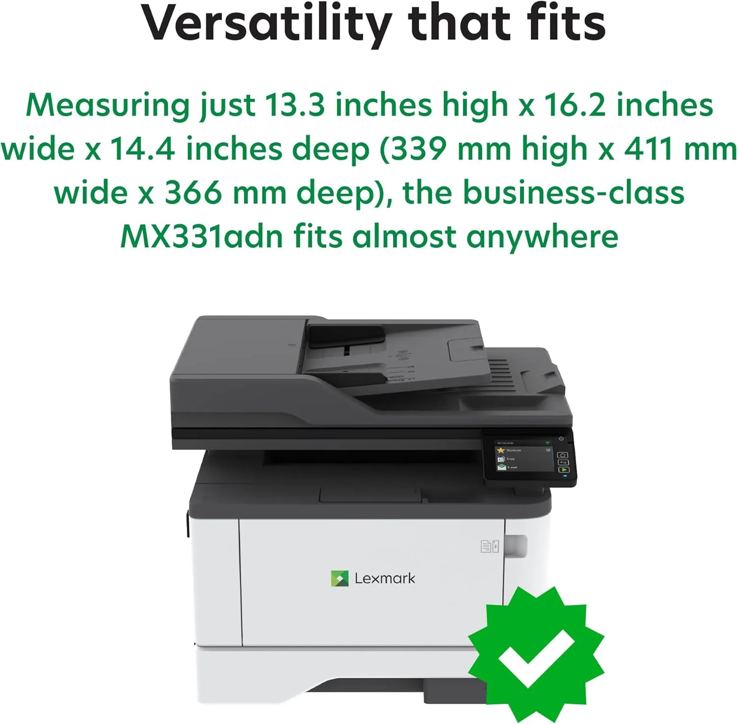 LEXMARK MX331adn Black and White All-in-One Printer with Touchscreen, Laser Device with Optional Wireless Connection, Duplex Printing and Analogue Fax