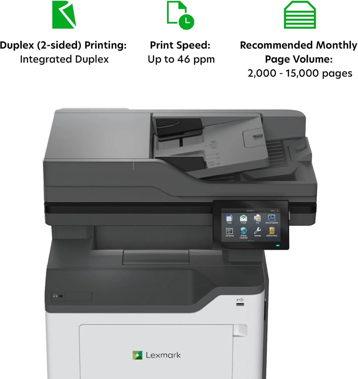 Lexmark MX532adwe Monochrome Laser Printer, Duplex, 4.3-inch Color Touch Screen