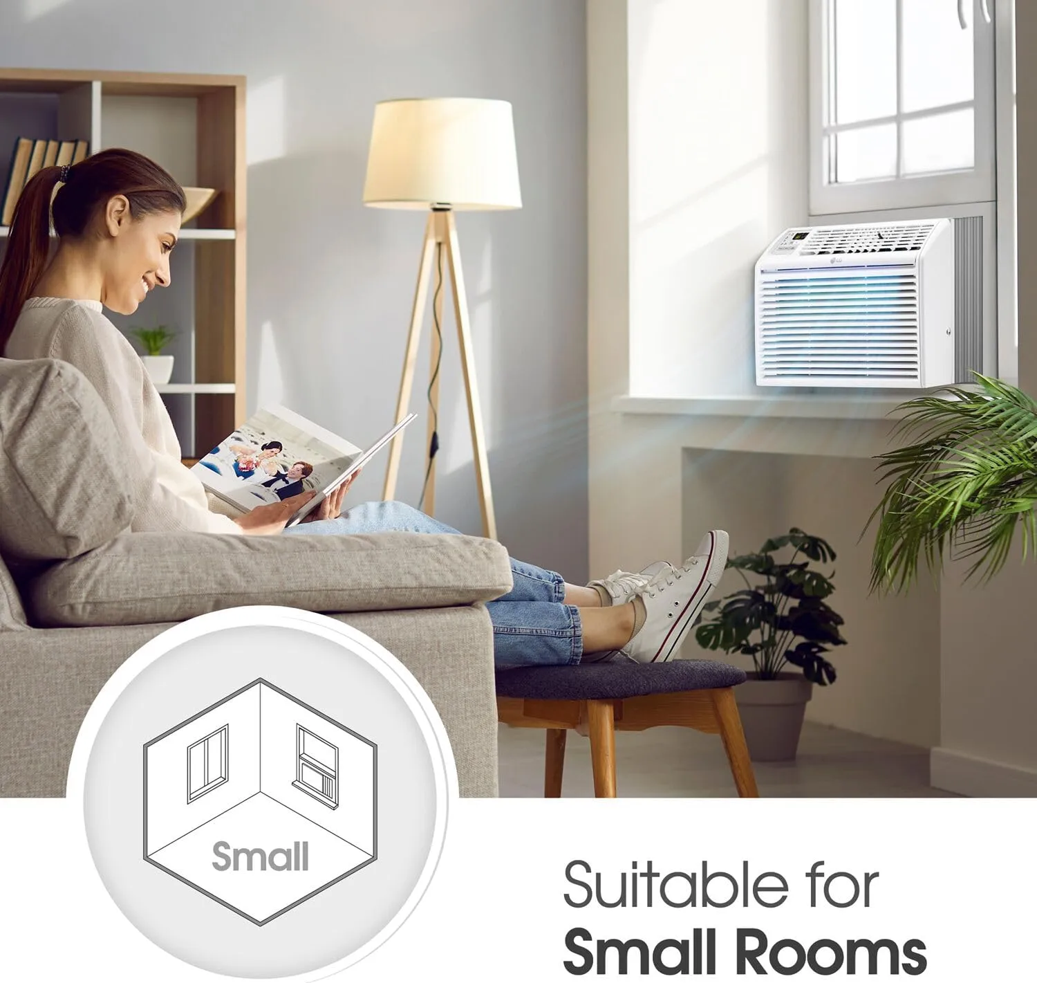LG 6,000 BTU Window Air Conditioner, 115V, Cools 250 Sq.Ft. for Bedroom, Den, Living Room, Quiet Operation, with Remote