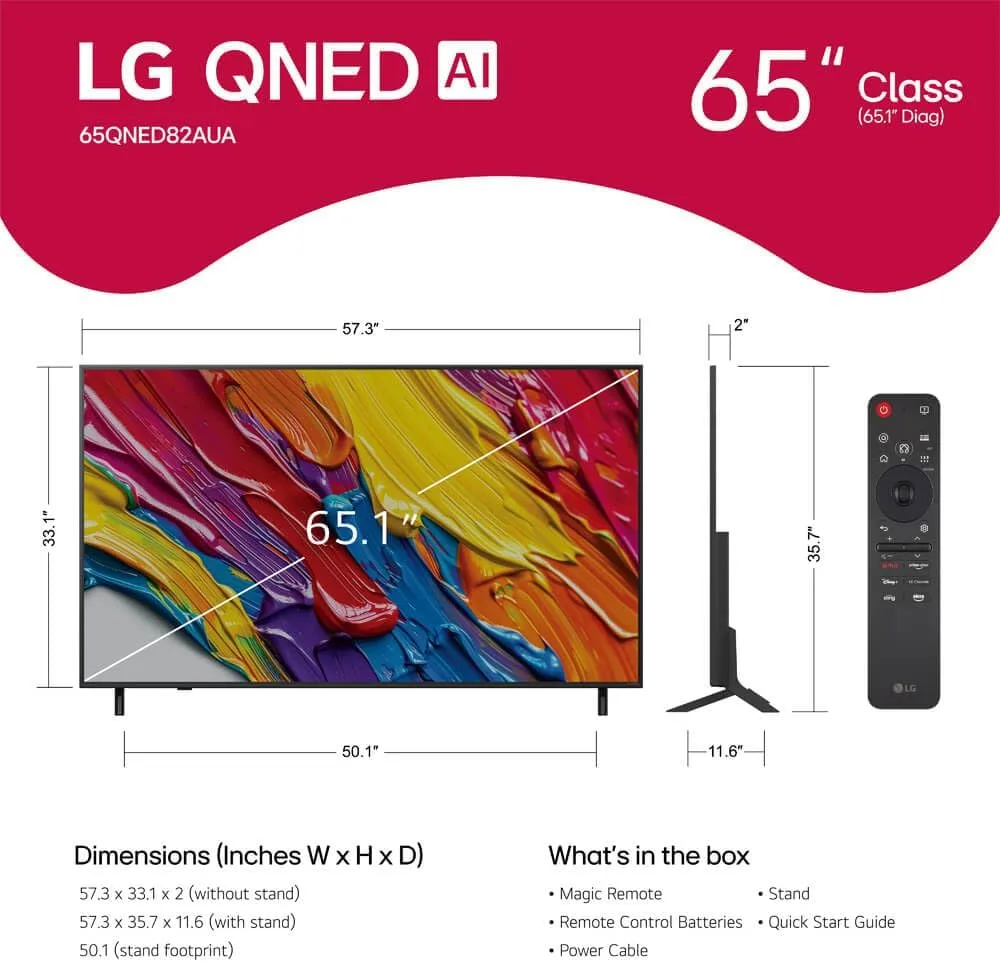 LG 65-Inch QNED AI 4K QNED82A Series Smart TV (65QNED82AUA, 2025)