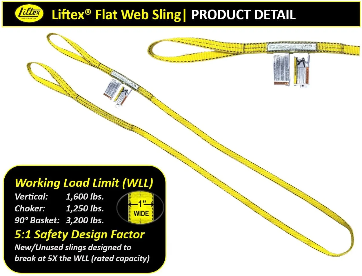LIFTEX® Polyester Lifting Sling 1" 1-Ply Flat Eye Pro-Edge