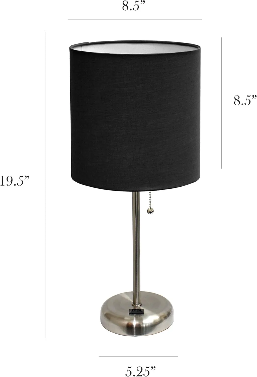 LIMELIGHTS Simple Designs LT2024 Stick Table Lamp with Charging Outlet and Drum Fabric Shade