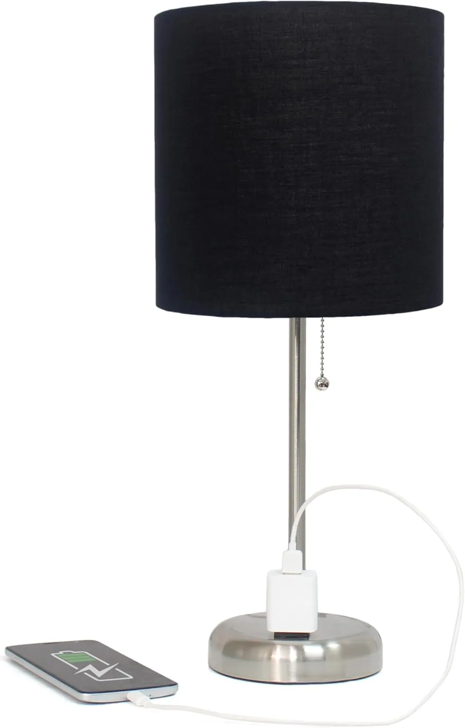 LIMELIGHTS Simple Designs LT2024 Stick Table Lamp with Charging Outlet and Drum Fabric Shade