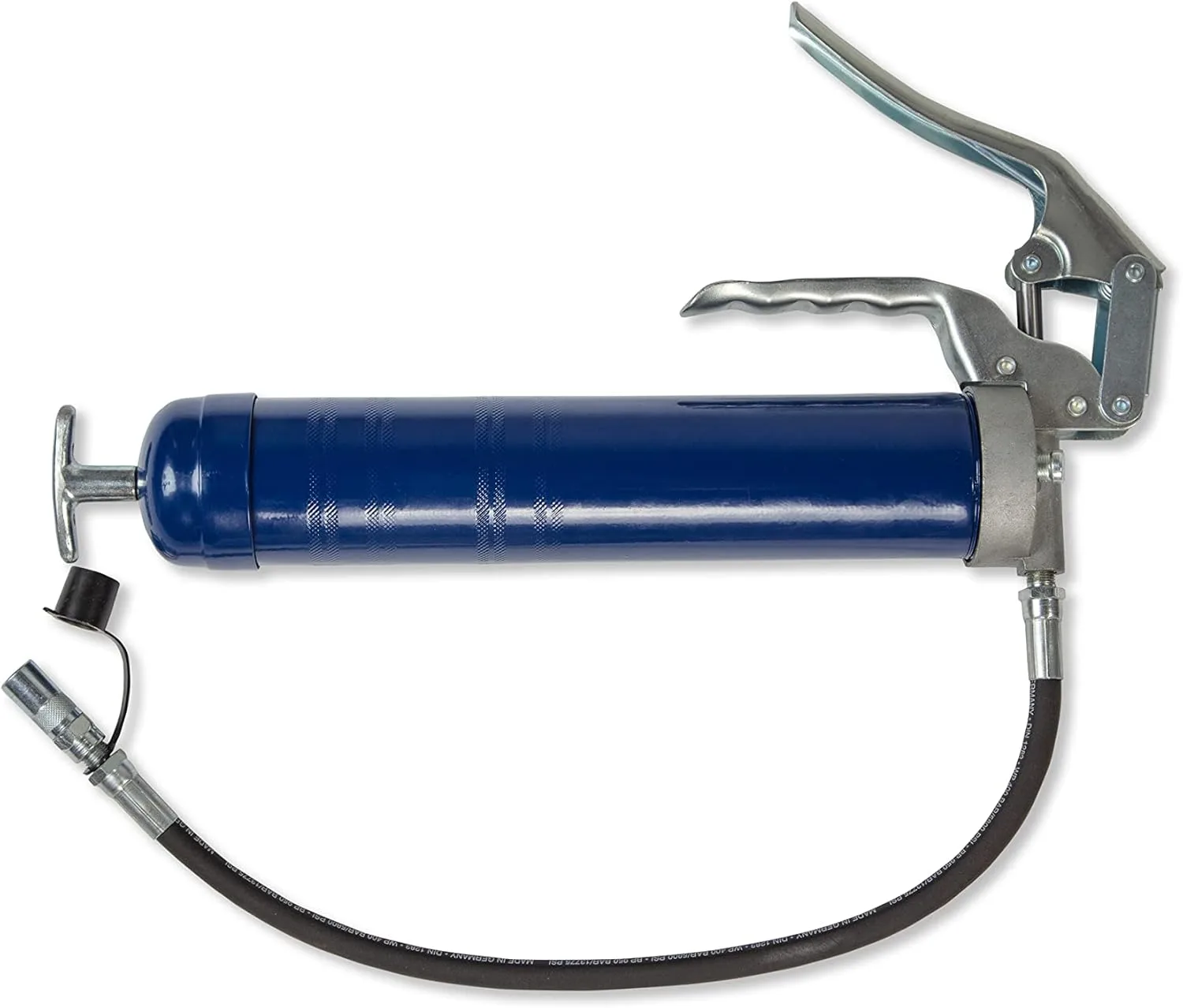 Lincoln 1133 Pistol Grip Grease Gun with 18" Whip Flex Hose and Coupler, 2-Way Loading, 6,000 PSI, One-Hand Operation