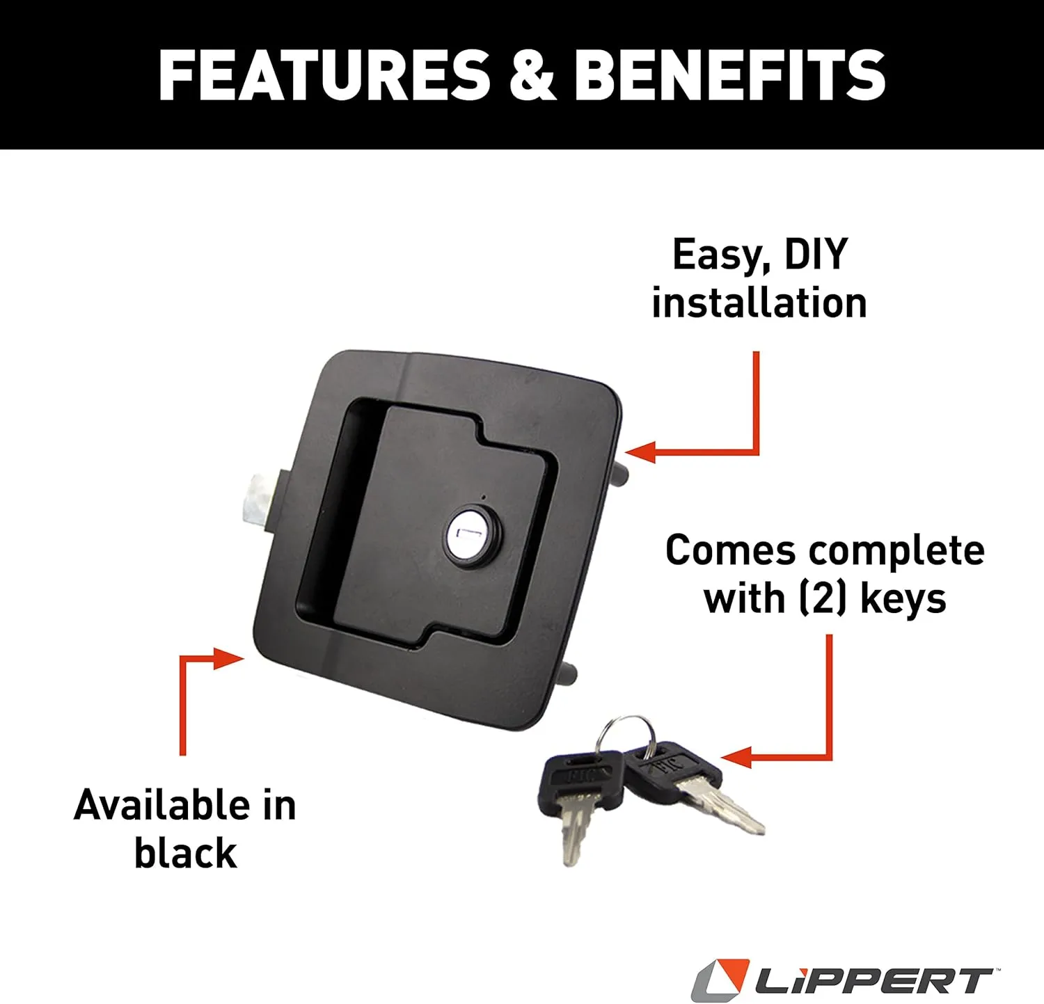 Lippert Global Baggage Door Lock / Latch Kit with 2 Keys, Easy Installation for 5th Wheel RVs, Travel Trailers and Motorhomes - 346693 Black