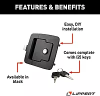Lippert Global Baggage Door Lock / Latch Kit with 2 Keys, Easy Installation for 5th Wheel RVs, Travel Trailers and Motorhomes - 346693 Black