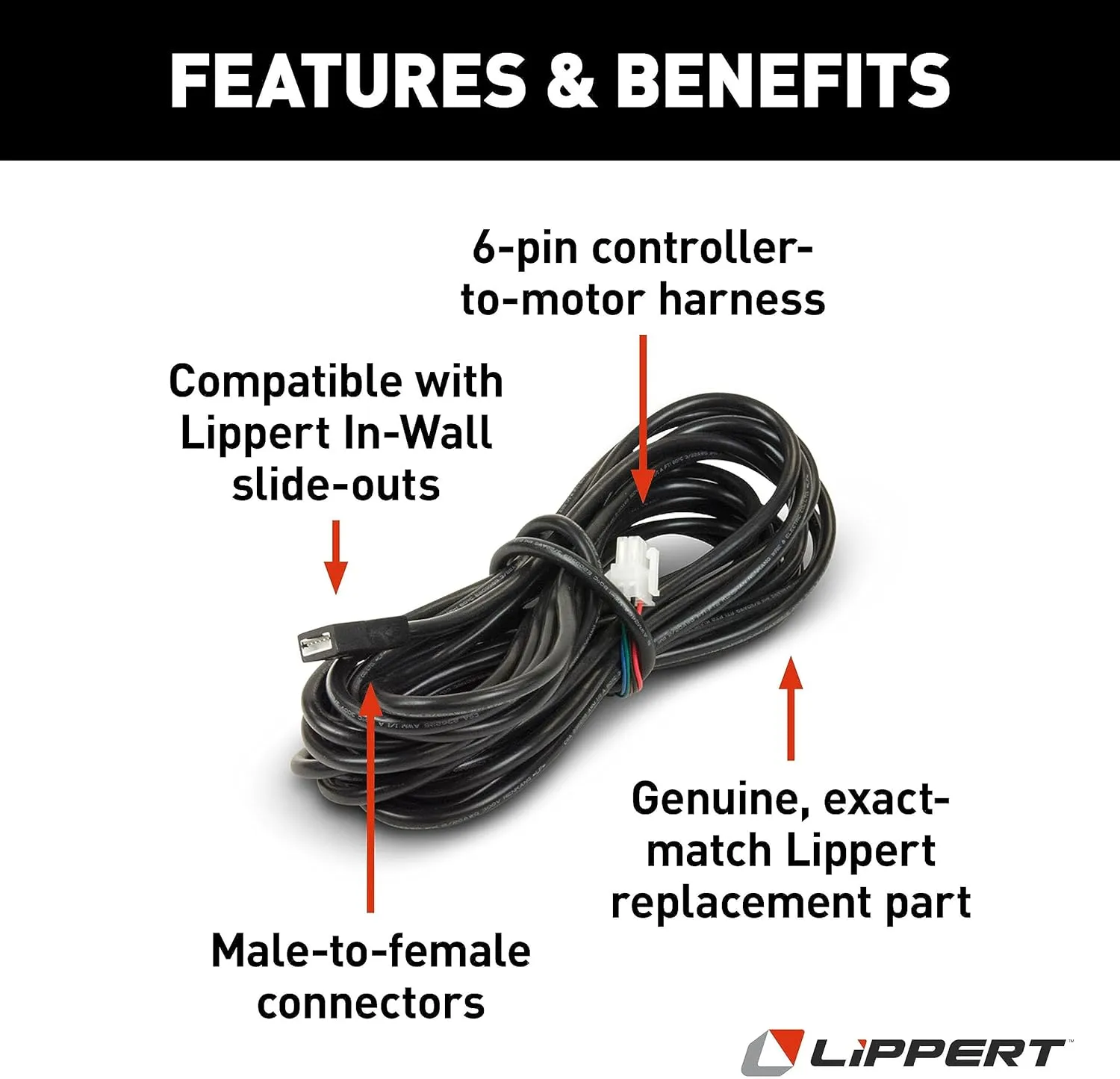 Lippert Replacement 35' Male-to-Female 6-Pin Controller-to-Motor Wiring Harness - 238992