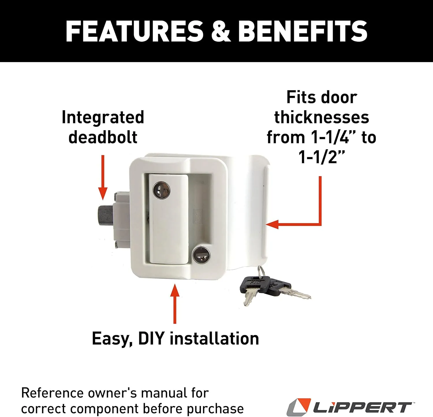 Lippert Global Entry Door Latch Kit with Deadbolt and Keyed Lock, 239632, White