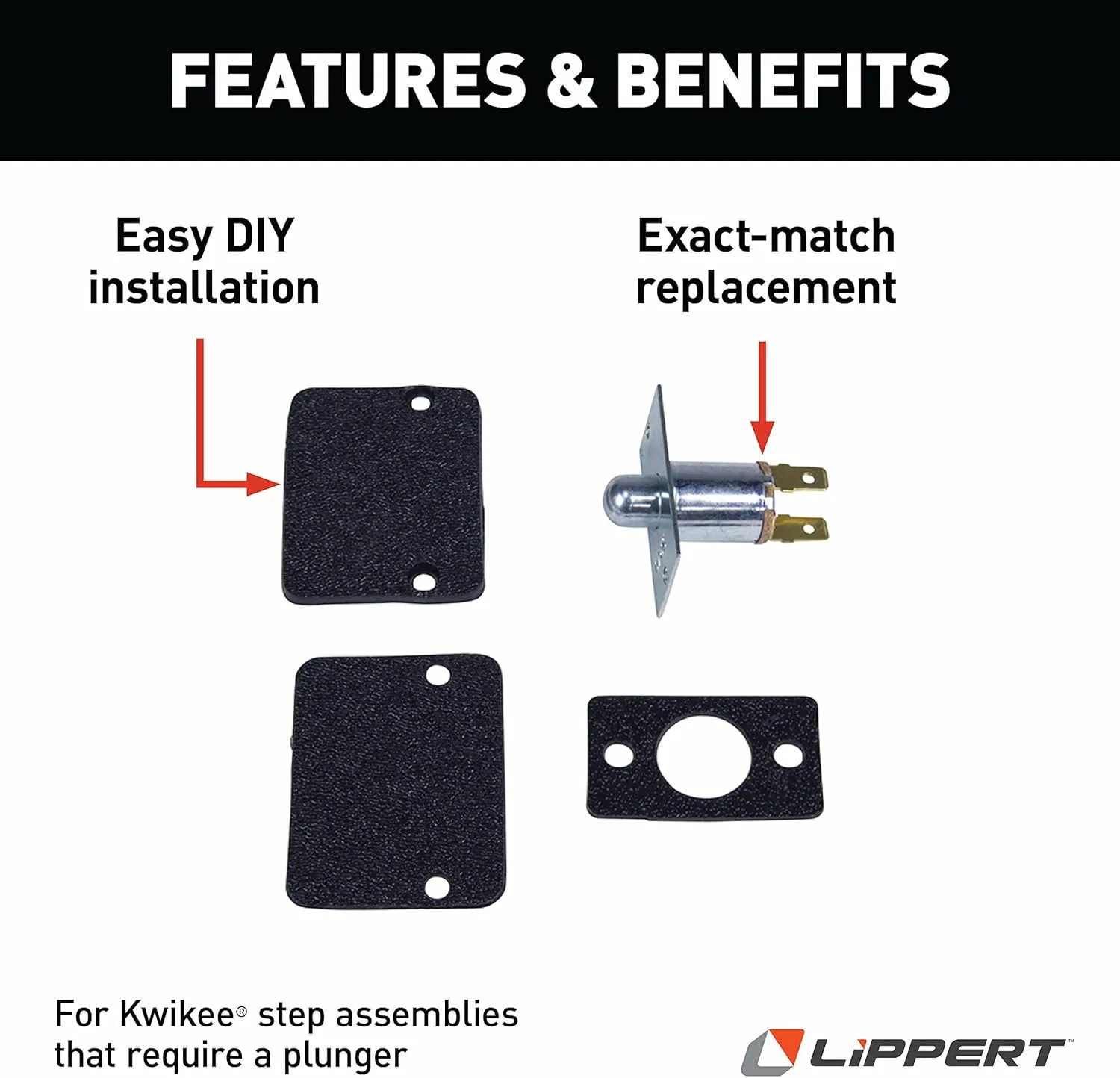 Kwikee Electric Step Replacement Pleated Plunger Door Switch for 5th Wheel RVs, Travel Trailers and Motorhomes