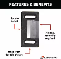 Lippert RV Entry Screen Door Frame Striker, 2.20" x 1.125" Radius Outside Strike Latch Tie Plate, Durable Plastic Construction - 198287, Black