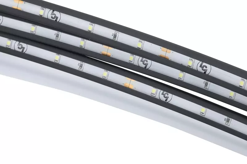 Solera RV Awning Fabric White LED Light Kit with Switch and Plate for 10’-15’ Awnings, Cut-to-fit, Flexible Black Plastic Strip with Lights, Integrated Cord, Visible Extended or Retracted - 674282