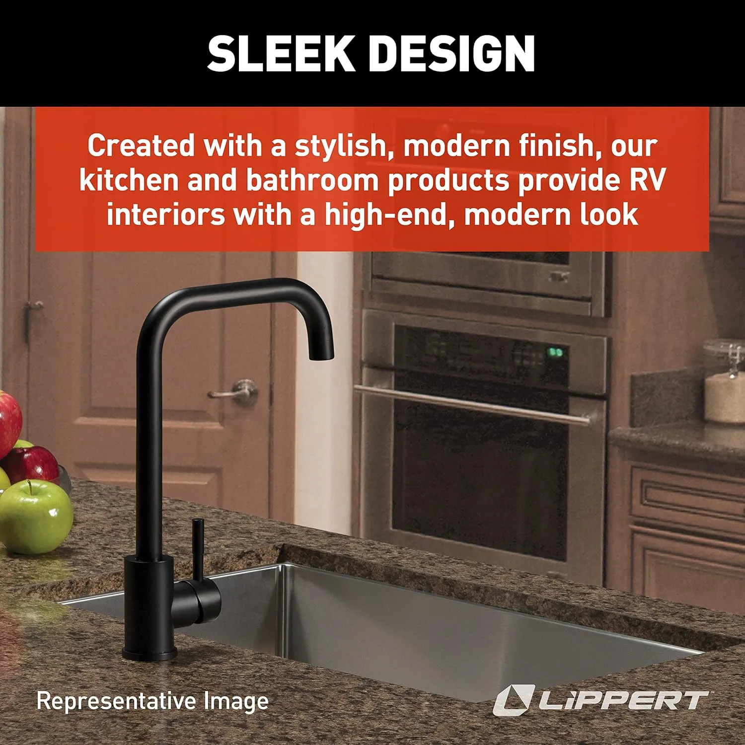 Lippert Flow Max Square Gooseneck Kitchen Faucet - Black Matte