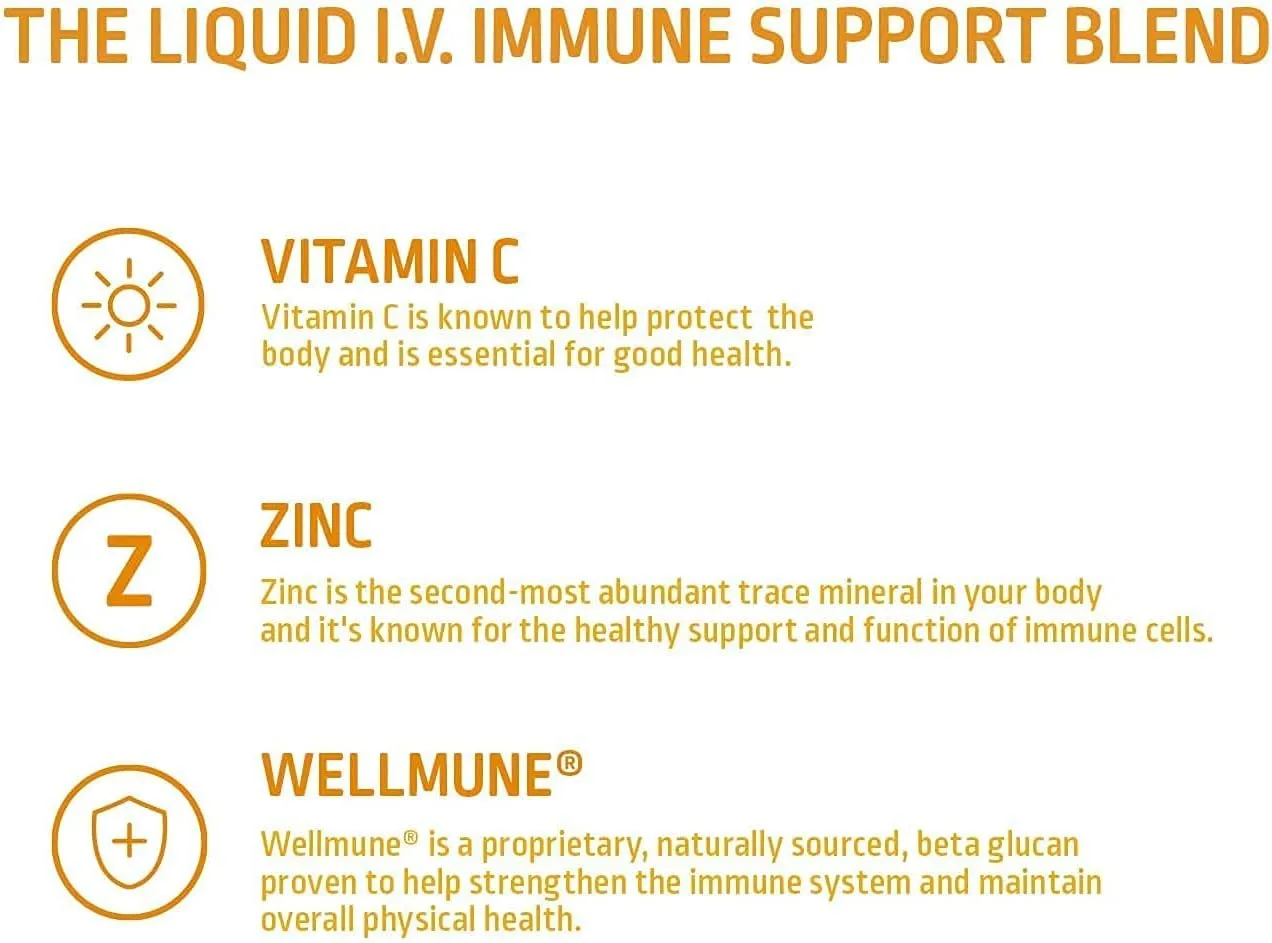 Liquid IV Hydration Multiplier+ Immune Support Drink Mix, 0.56 Fl Oz, Tangerine, Pack Of 10 Pouches