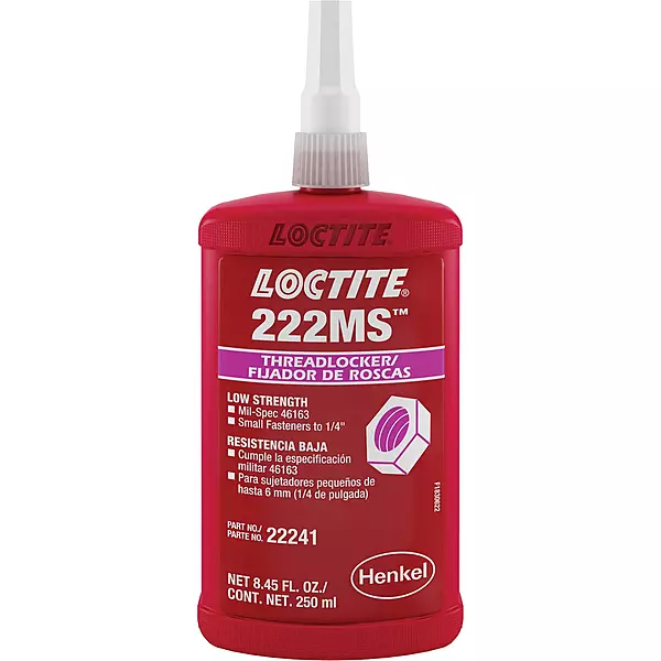 Loctite 22241 Purple 222MS Low Strength Threadlocker, 300 Degree F Maximum Temperature, 250 mL Bottle