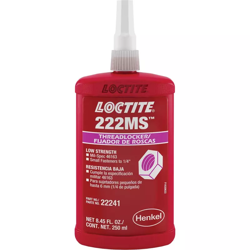 Loctite 22241 Purple 222MS Low Strength Threadlocker, 300 Degree F Maximum Temperature, 250 mL Bottle
