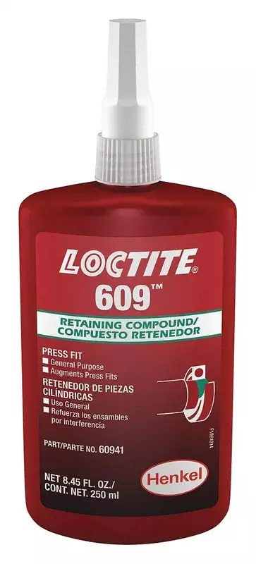 Loctite HL135513 609 Medium Strength Retaining Compound, 250 mL Bottle, Green (Pack of 10)