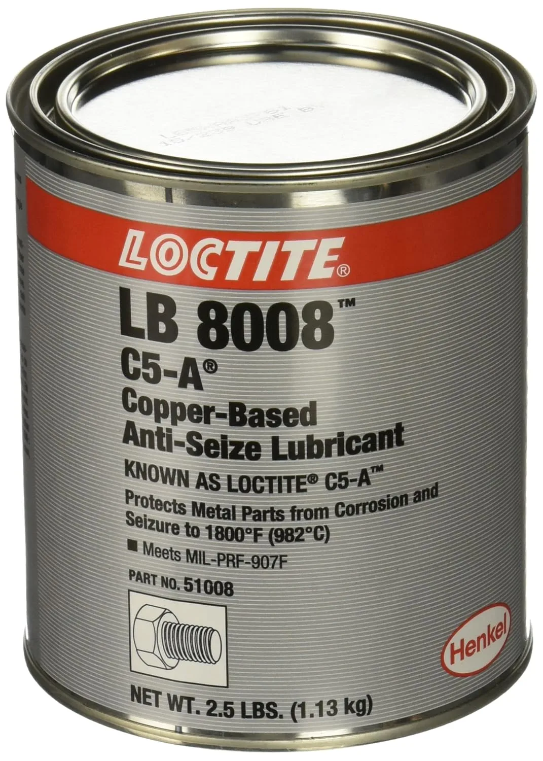 Loctite 51008 Copper LB 8008 C5-A Anti-Seize Lubricant, -20 Degree F Lower Temperature Rating to 1800 Degree F Upper