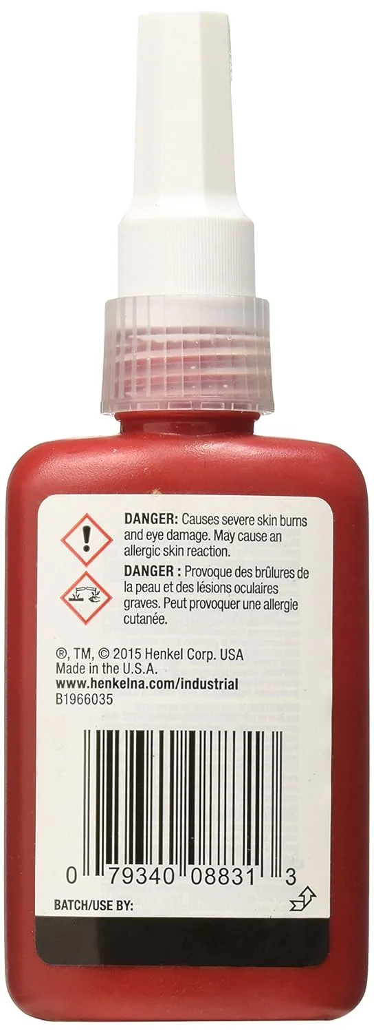 Loctite 08831 Red 088 Letter Grade A High Strength Threadlocker, 50 ml, 1.69 fl. oz. Bottle