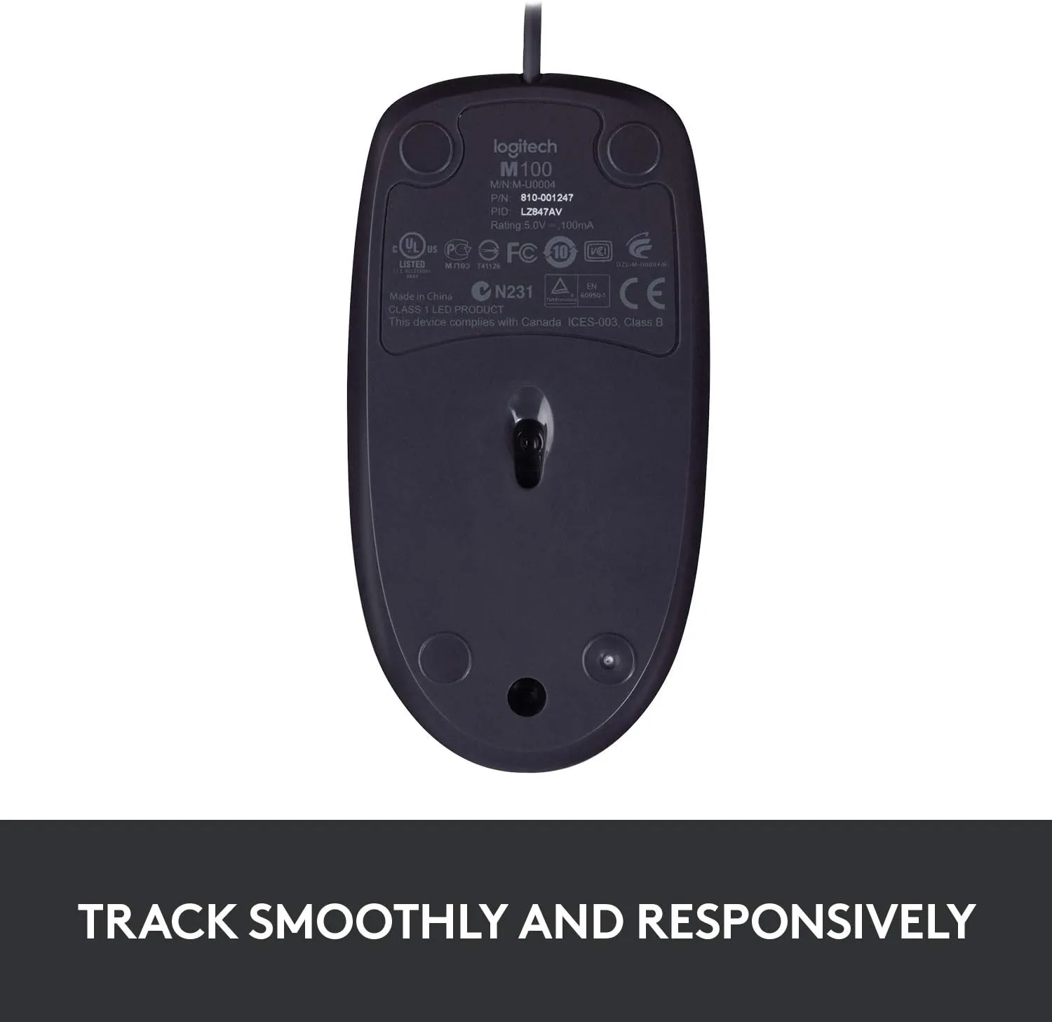 Logitech B100 Wired Mouse for Computer and Laptop, USB Corded Mouse, Right or Left Hand Use - Black