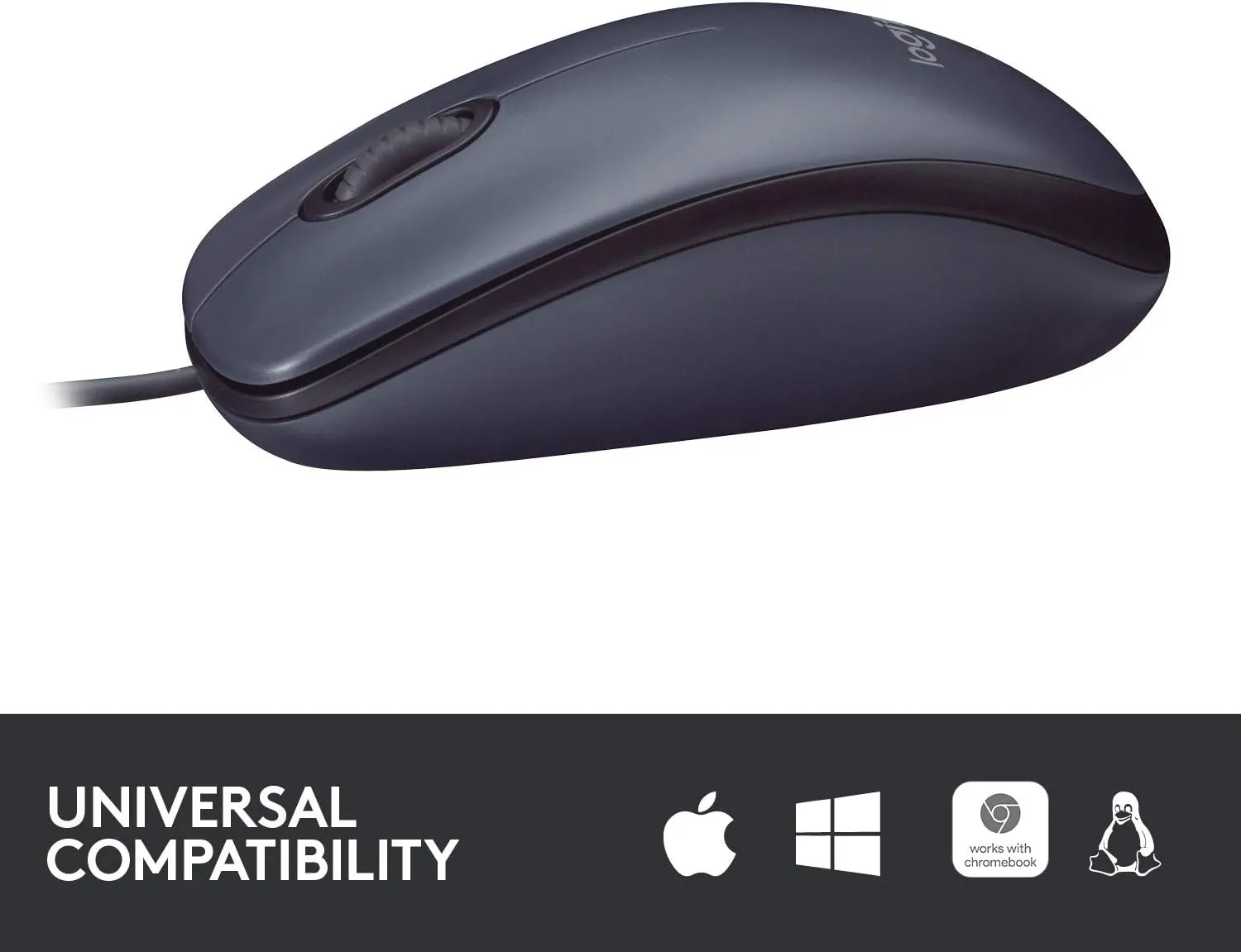 Logitech B100 Wired Mouse for Computer and Laptop, USB Corded Mouse, Right or Left Hand Use - Black