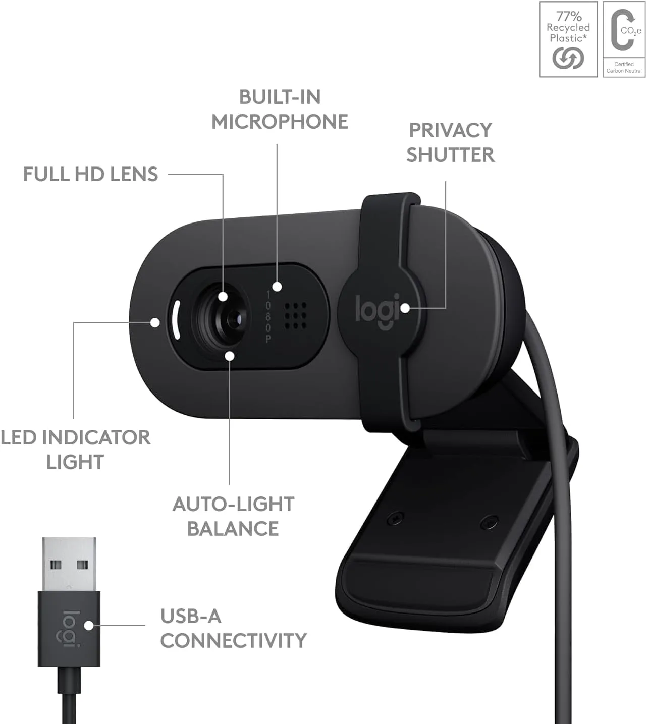 Logitech 960001580 Brio 100 1080p Full HD Webcam (Graphite)