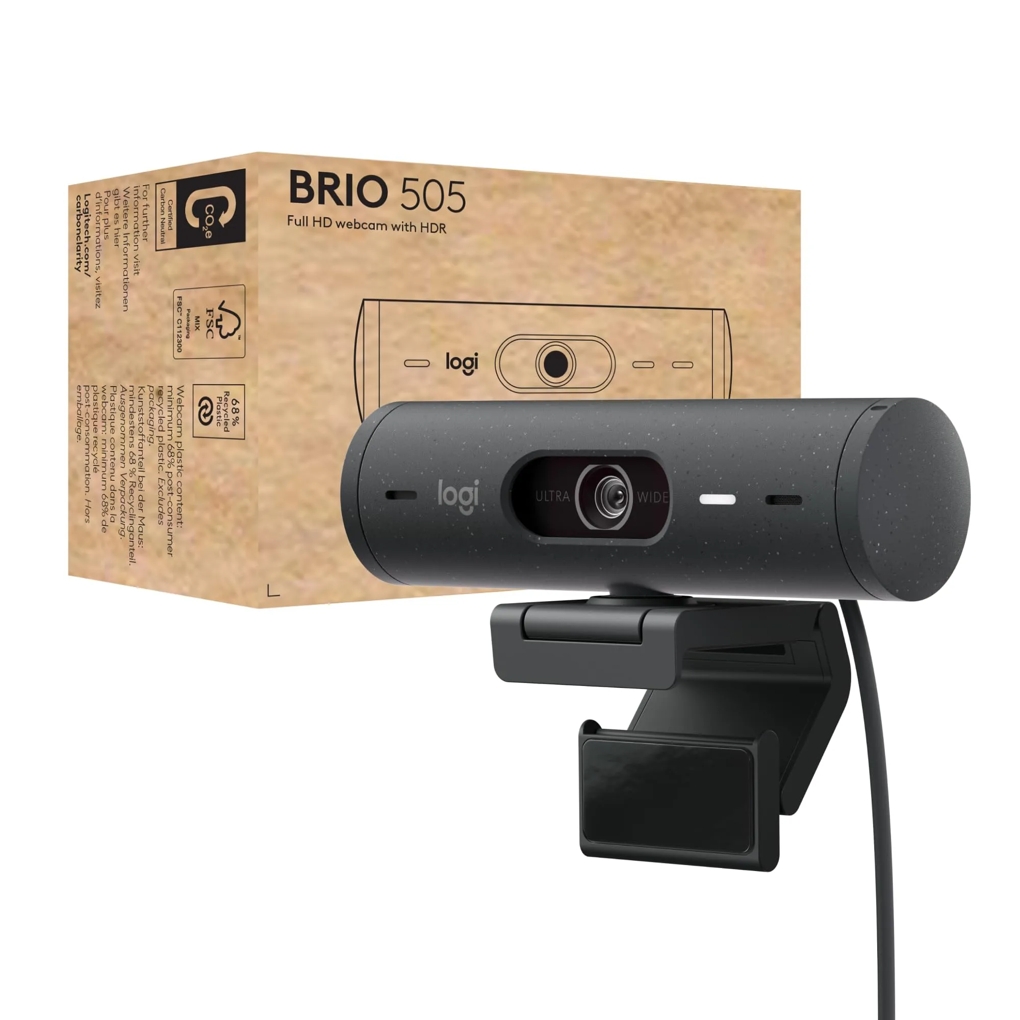 Logitech Brio 505 Full HD Webcam, Auto Light Correction, Privacy Shutter