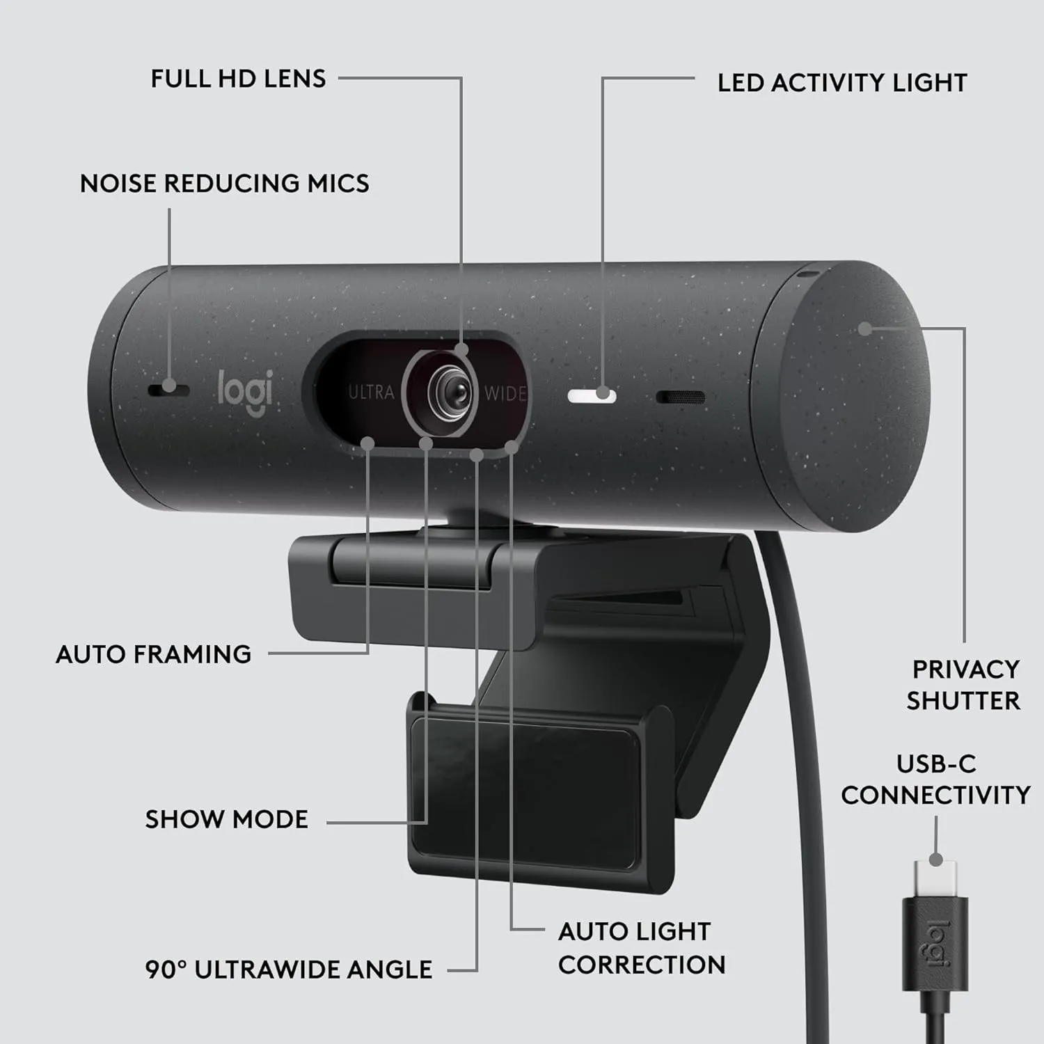 Logitech Brio 505 Full HD Webcam, Auto Light Correction, Privacy Shutter