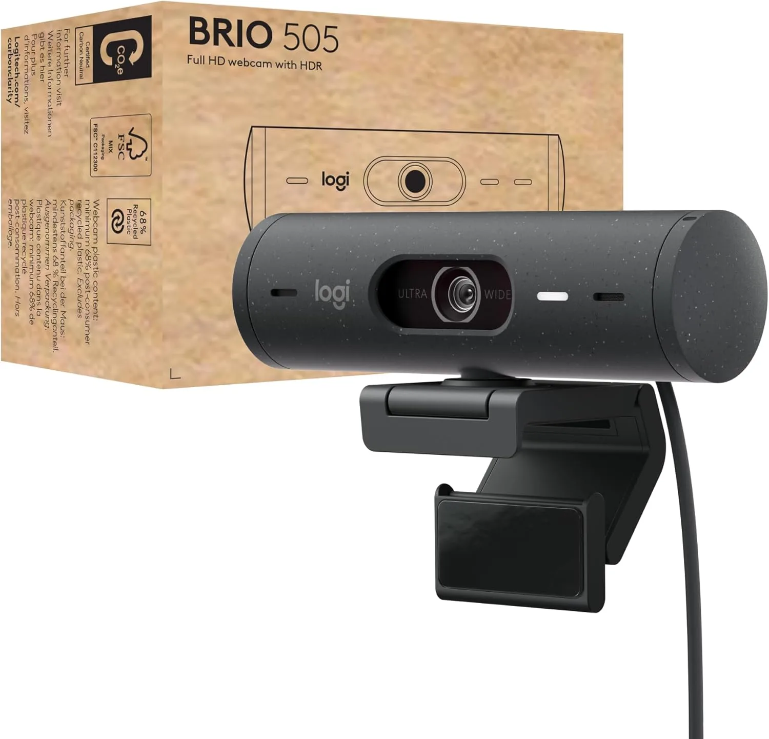 Logitech Brio 505 Full HD Webcam, Auto Light Correction, Privacy Shutter
