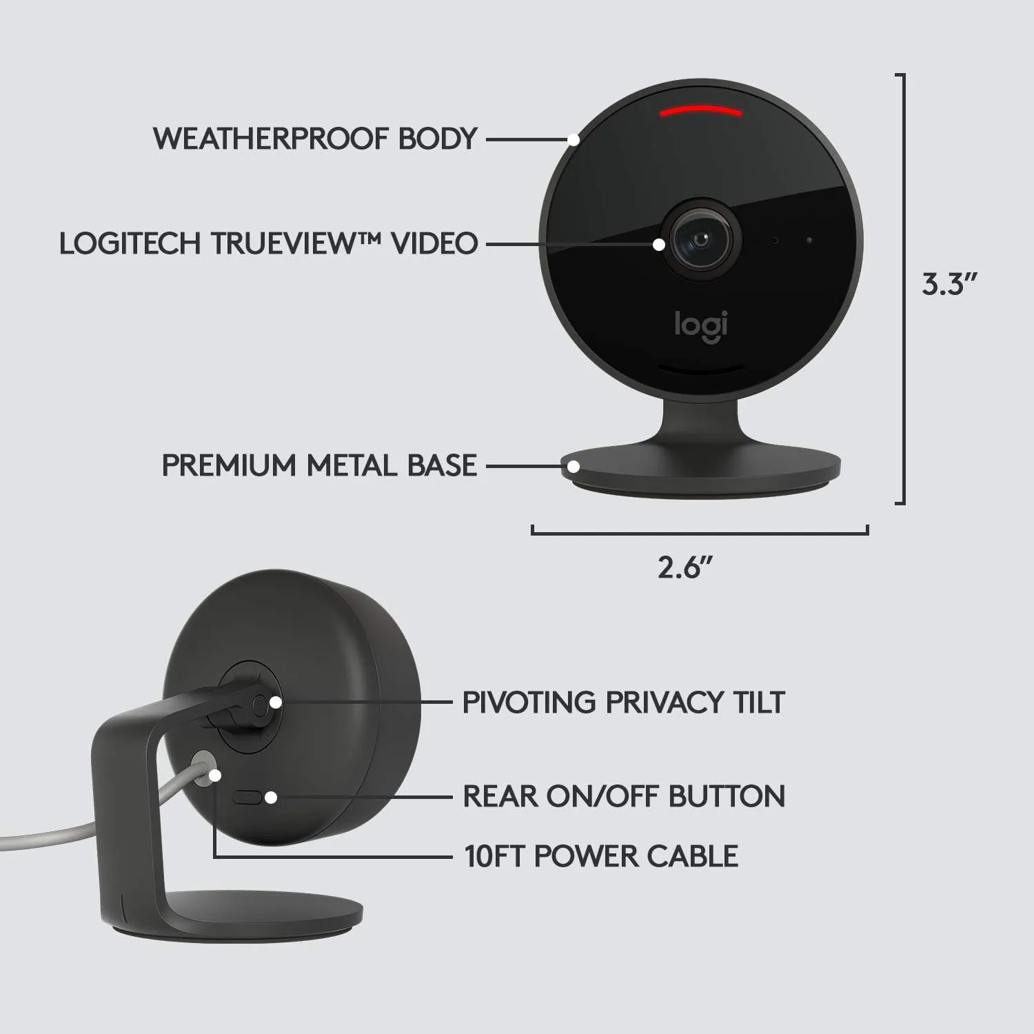 Logitech Circle View Weatherproof Wired Home Security Camera with TrueView Video, 180° Wide Angle, 1080p HD, Night Vision, 2-Way Audio, Tilt for Privacy, Apple HomeKit Secure