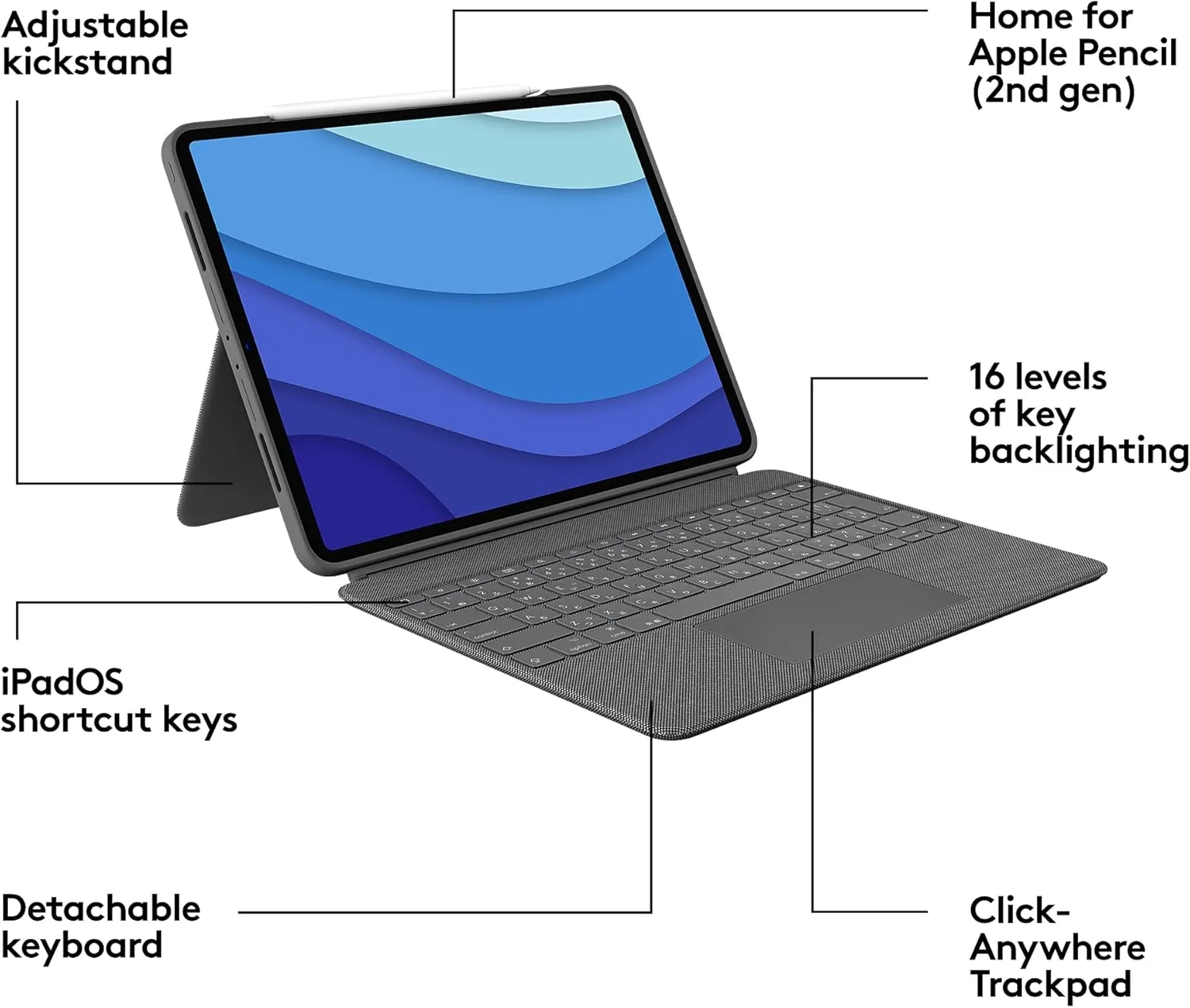 Logitech Combo Touch iPad Pro 12.9-inch Keyboard Case - Oxford Gray