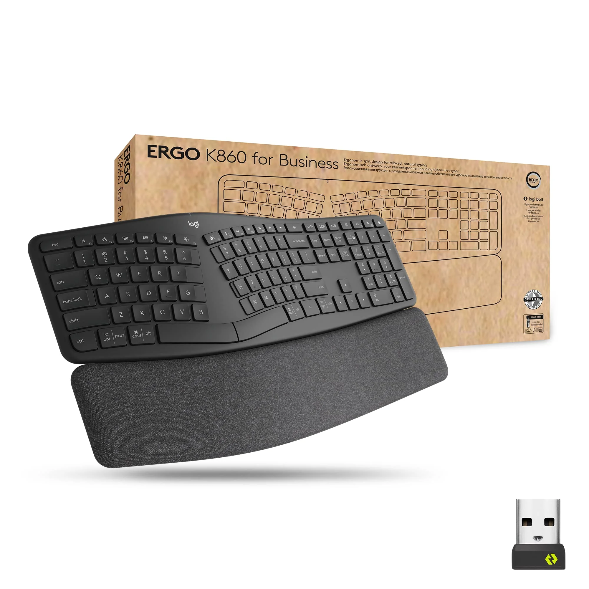 Logitech Ergo K860 Split Wireless Keyboard for Business - Ergonomic Design, Secured Logi Bolt Technology, Bluetooth